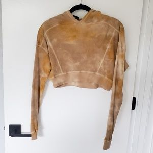 Wild Fable crop tie dye hooded long sleeve waffle thermal top